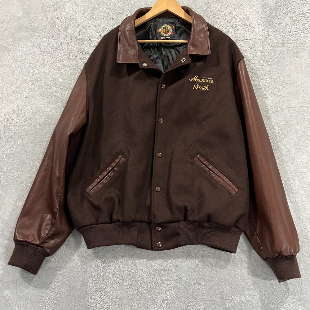 Vintage‎ Dehen Portland Jacket Mens 2XL Leather Wool Varsity Bomber Embroidered